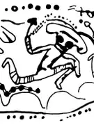 A mushroom-headed figure running under the influence of hallucinogens.