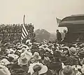 Then-Republican vice presidential nominee Theodore Roosevelt on a whistle stop during the 1900 United States presidential election