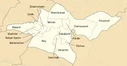 Location of Pardis County in&nbsp;Tehran&nbsp;province