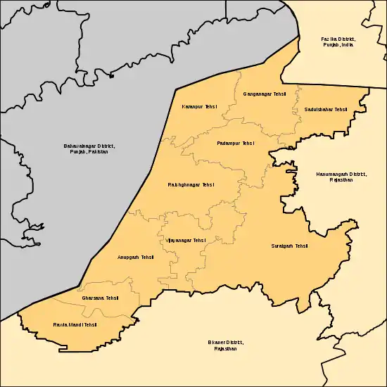 Map of Tehsils of distt. Ganganagar
