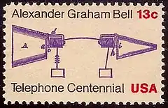 Image 41Bell prototype telephone stampCentennial Issue of 1976 (from History of the telephone)