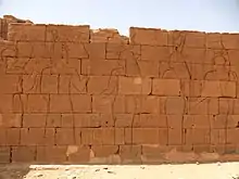 Naqa Lion Temple: north-front showing Amesemi (second from right) wearing a standing falcon and a crescent moon on her head