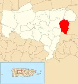 Location of Tetuán within the municipality of Utuado shown in red