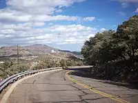 Spur 78 descending Mt. Locke at McDonald Observatory. Spur 77 ascends Mt. Fowlkes in the distance.