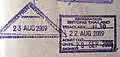 Entry and exit stamps issued at Betong land border crossing on Malaysia–Thailand border