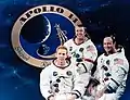 The prime crew of Apollo 14 wearing Speedmasters prior to launch