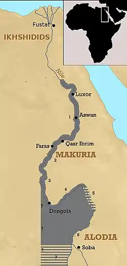 The kingdom of Makuria at its maximum territorial extent around 960