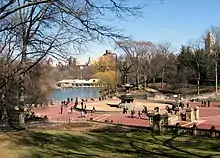 East end of the Lake and Loeb Boathouse, foreshortened as seen from Bethesda Terrace