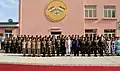 Indian Prime Minister Narendra Modi and President of Tajikistan Emomali Rahmon with personnel of the India-Tajik Friendship Hospital in Bokhtar, 13 July 2015.