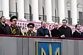 Minister of Defense of Ukraine Oleksandr Kuzmuk delivers a holiday address during the parade