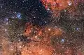 Star cluster Messier 18 (upper left) and its surroundings, taken by the OmegaCAM.