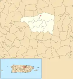 Location of Toa Alta barrio-pueblo within the municipality of Toa Alta shown in red