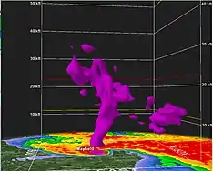 Image 6Radar 3D volume scan of the supercell showing debris lofted over 30,000 feet (9.1&nbsp;km) in the air as the tornado struck Mayfield. (from 2021 Western Kentucky tornado)