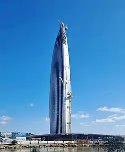 Mohammed VI Tower nearing completion.