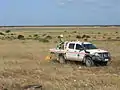 Toyota Hilux with flame-thrower at Eyre Highway buffer prescribed burn, Cocklebiddy, October 2010.