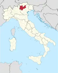 Map highlighting the location of Trentino in Italy