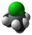 Space-filling model of the trimethylsilyl chloride molecule