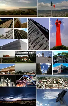 Panoramic view, Asta Monumental, Polyforum Chiapas, Torre Chiapas,  UNICACH Complex Building, Antorcha de la Solidaridad, Downtown Tuxlta Gutiérrez, Tuxtla Gutiérrez International Airport, Panoramic view and  Cristo de Copoya.
