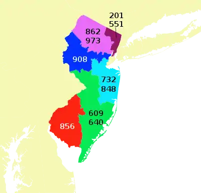 Numbering plan areas of New Jersey.