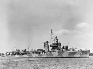 USS Mustin (DD-413), at Pearl Harbor, Hawaii, 14 June 1942.