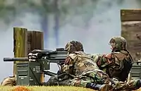 U.S. Navy sailors fire a Mk&nbsp;19 40&nbsp;mm grenade launcher during a training exercise in March 2003.