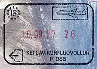 Exit stamp for air travel, issued at Keflavík International Airport