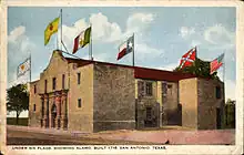 Under six flags, Alamo, San Antonio, Texas (postcard, circa 1915–1924)