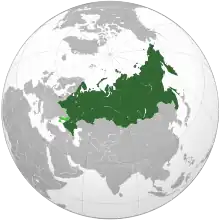 The Union State of Russia and Belarus on the globe, with disputed territory in light green