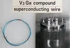 An example of a wire (.mw-parser-output .template-chem2-su{display:inline-block;font-size:80%;line-height:1;vertical-align:-0.35em}.mw-parser-output .template-chem2-su>span{display:block;text-align:left}.mw-parser-output sub.template-chem2-sub{font-size:80%;vertical-align:-0.35em}.mw-parser-output sup.template-chem2-sup{font-size:80%;vertical-align:0.65em}V3Ga alloy) used in a superconducting magnet.