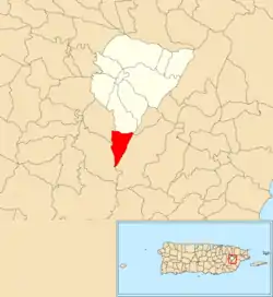 Location of Valenciano Arriba within the municipality of Juncos shown in red