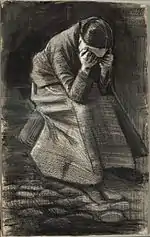 Weeping Woman (F1069, JH325), Black and white chalk, with brush and stumping, brush and black and grey wash, and traces of graphite, over a brush and brown ink underdrawing on ivory wove paper, 1883, Art Institute of Chicago