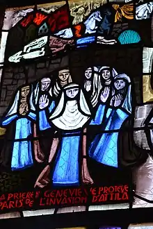 Vitrail de sainte Geneviève. Part of the stained glass window devoted to sainte Geneviève