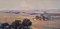 William Dunn Knox (1928) Landscape Bacchus Marsh, Oil on board, 19.0 x 38.5&nbsp;cm. Castlemaine Art Museum