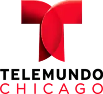 The Telemundo network logo, a T with two circular overlapping components. Beneath are the words Telemundo in black and Chicago in red in a sans serif.