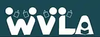 the latters W V L A spelled out with little logos of people reading, white on a greenblue background