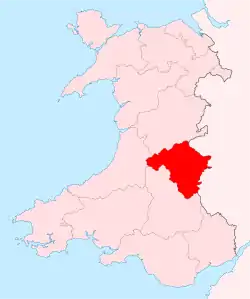 Radnorshire shown within Wales