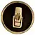 Circular 4-inch brass plaque with an antique studio-style microphone.