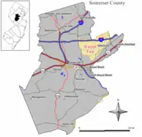 Map of Warren Township in Somerset County. Inset: Location of Somerset County highlighted in the State of New Jersey.

Interactive map of Warren Township, New Jersey