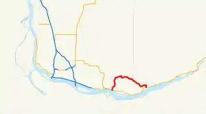 A map of southern Clark and Skamania counties in the U.S. state of Washington showing the former route of SR&nbsp;140 highlighted in red.