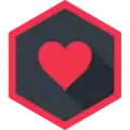 The WebTorrent logo is a red heart over a dark grey background with a red border hexagon.