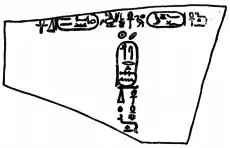 Drawing of the Rubensohn plaquette from Elephantine realized in 1907 by Georges Legrain. The plaquette mentions Khutawyre Wegaf and a king Senwosret.