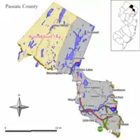 Map of West Milford Township in Passaic County. Inset shows Passaic County's location in New Jersey.