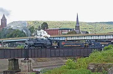 No. 734 crossing the Potomac River with an EMD GP30 No. 501