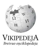 Wikipedia logo showing "Wikipedia: The Free Encyclopedia" in Latgalian