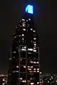 Illuminated roof feature at night