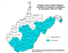 Image 8Counties (in blue) approving Virginia's secession from the U.S. (from History of West Virginia)