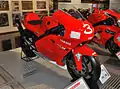 The Marlboro Yamaha YZR-M1, ridden by Max Biaggi in the 2002 season on display. The Marlboro logo's have been removed on this bike.