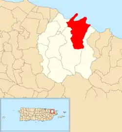 Location of Zarzal within the municipality of Río Grande shown in red