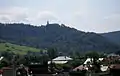 View of the castle hill and Zborov Castle from the village (August 2011)
