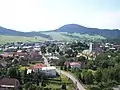 The village streets and surrounding mountains, Church of St. Sophia to the right